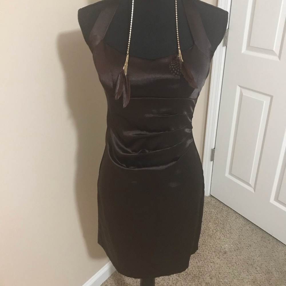 NWT—-Sexy brown satin halter dresses